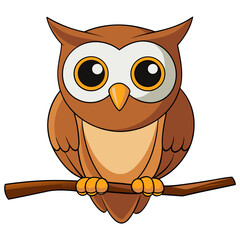 Cartoon Owl Sitting on Branch with Large Eyes
