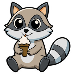 Cartoon Raccoon Eating Ice Cream Cone