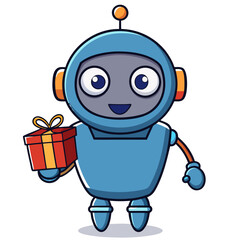 Cartoon Robot Holding a Gift Box with Bow