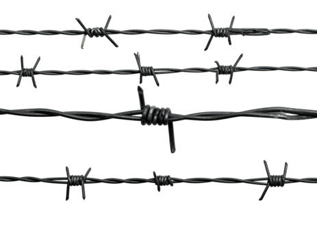 Dark barbed wire strands against a dark background