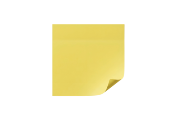 Yellow sticky note with curled corner isolated on transparent background