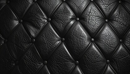 Obraz premium Close-up view of black leather upholstery with diamond-shaped tufting