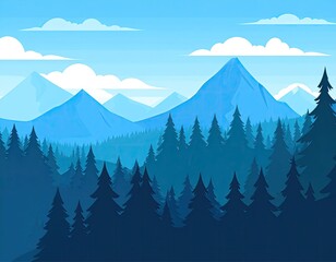 Blue mountains, dense forest, sunny day