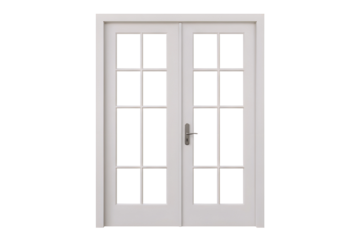 White french doors with panes isolated on transparent background