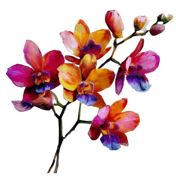 oil painting of beautiful orquideas thick brush on transparent png background