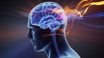 Human head profile glowing brain energy image