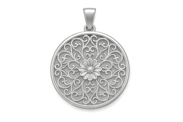 Fototapeta premium Ornate silver filigree pendant with flower isolated on transparent background