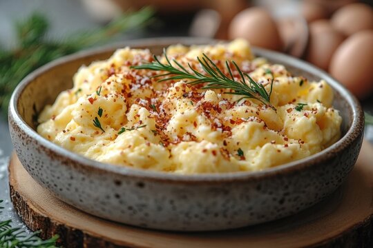 "Bowl of maso maso topped with a sprig of rosemary."