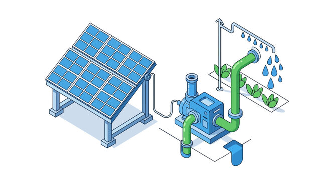 Solar Powered Irrigation System Illustration for Sustainable Agriculture