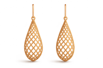 Elegant golden lattice teardrop earrings isolated on transparent background