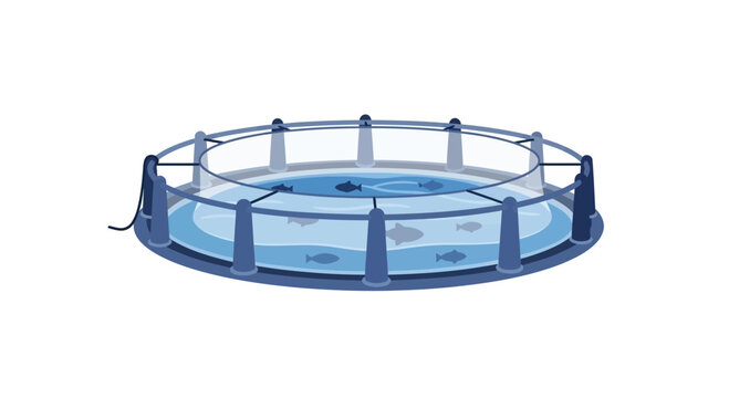 Circular aquaculture system with fish inside, marine cultivation setup