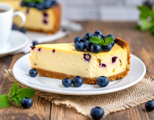 Blueberry cheesecake slice on a plate (1)