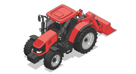 Obraz premium Detailed Isometric Illustration of Red Tractor with Front Loader Isolated