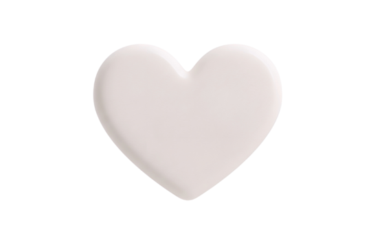 Single white heart shape isolated on transparent background