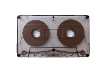 Vintage cassette tape audio recording medium isolated on transparent background