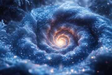 Spiral galaxy emitting bright light.