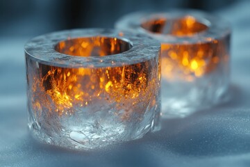 glass candles with burning flames.