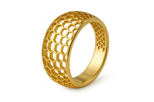 Golden ring with honeycomb pattern isolated on transparent background