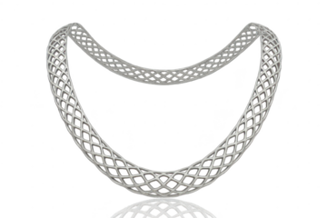 Intricate silver mesh tube structure isolated on transparent background