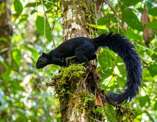 Black squirrel in jungle canopy