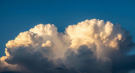 A large cumulus cloud formation against a clear blue sky during the daytime hours with sunlight