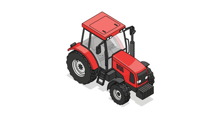 Fototapeta premium Isometric Red Tractor Illustration Depicting Agricultural Machinery