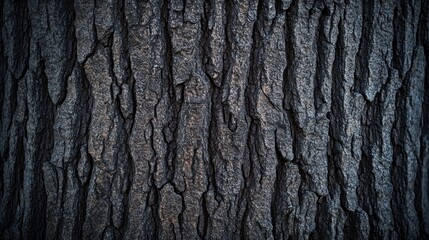 Obraz premium Close-up view of dark tree bark texture.