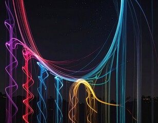 Abstract light trails swirling against a dark night sky