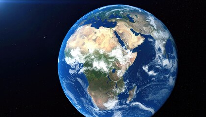 Earth seen from space, showing continents, clouds, and a starlit background