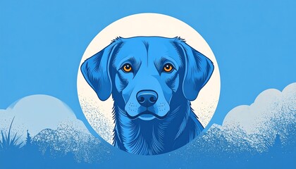 Blue dog portrait on a blue background