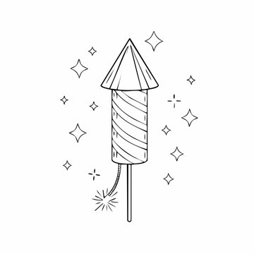Hand-drawn firecracker exploding symbolizing celebration and festival.