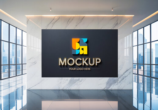3D Logo Mockup On Modern Office Wall