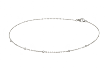 Elegant silver chain anklet with small gemstones isolated on transparent background