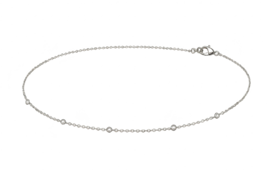 Elegant silver chain anklet with small gemstones isolated on transparent background