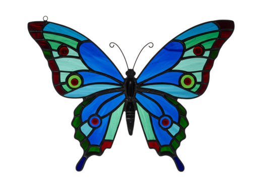 Vibrant Blue Stained Glass Butterfly: Home Decor, Window Hanging, Art