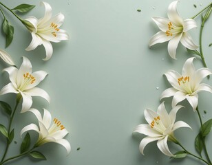 Decorative Frame of Realistic White Lilies with Space for Text