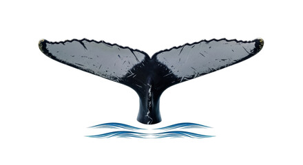 Isolated Humpback Whale Tail with Ocean Waves Artistic Graphic Design Element