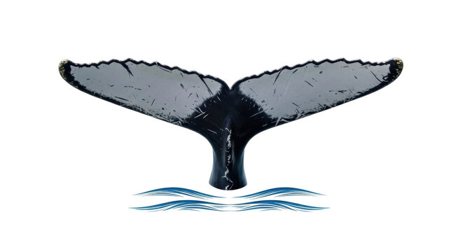 Isolated Humpback Whale Tail with Ocean Waves Artistic Graphic Design Element