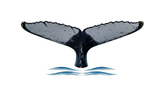 Isolated Humpback Whale Tail with Ocean Waves Artistic Graphic Design Element