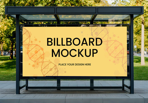Bus Stop Billboard Mockup in Public Park