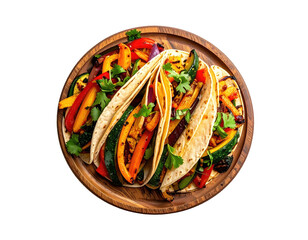 Grilled vegetable tacos on a wooden plate