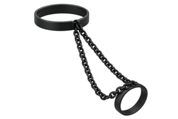 Dark heavy metal shackles and chains isolated on transparent background