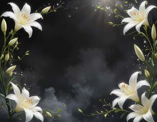 Decorative Frame of Realistic White Lilies with Space for Text