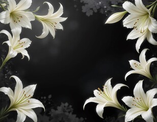 Decorative Frame of Realistic White Lilies with Space for Text
