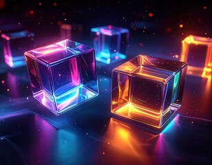 Glowing translucent cubes in vibrant neon colors
