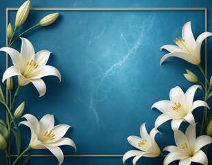 Decorative Frame of Realistic White Lilies with Space for Text