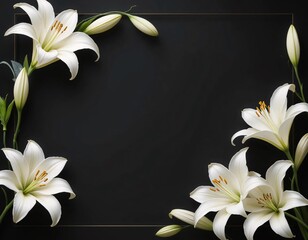 Decorative Frame of Realistic White Lilies with Space for Text
