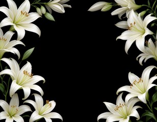 Decorative Frame of Realistic White Lilies with Space for Text