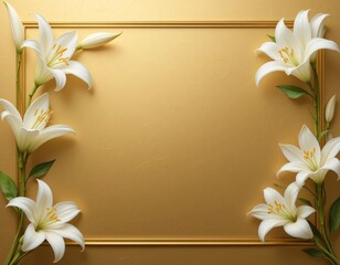 Decorative Frame of Realistic White Lilies with Space for Text