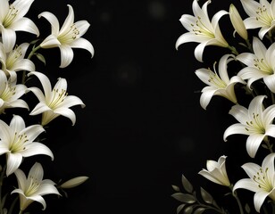 Decorative Frame of Realistic White Lilies with Space for Text